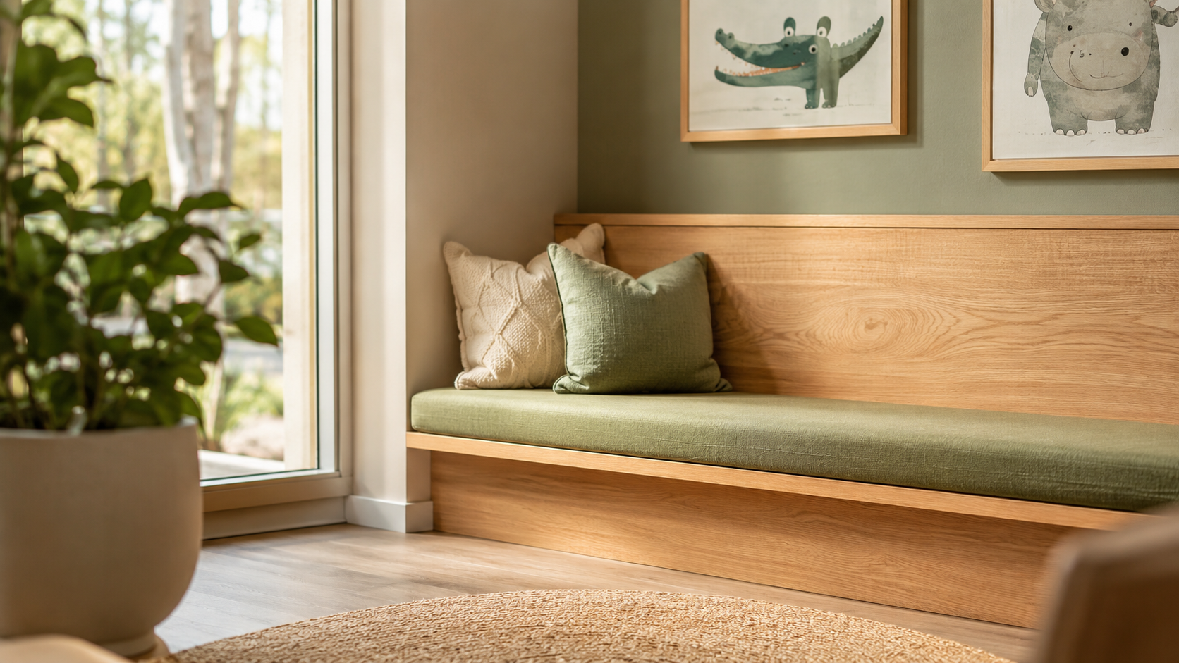 Warm Riverside Smiles waiting room with sage seating